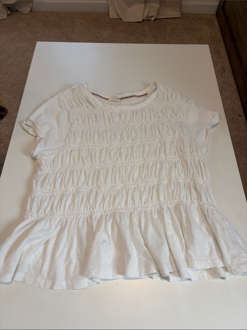 Pilcro White Smocked Peplum Short Sleeve Top
